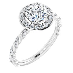 Diamond Semi-mount Halo-Style Twisted Rope Design Engagement Ring or Mounting